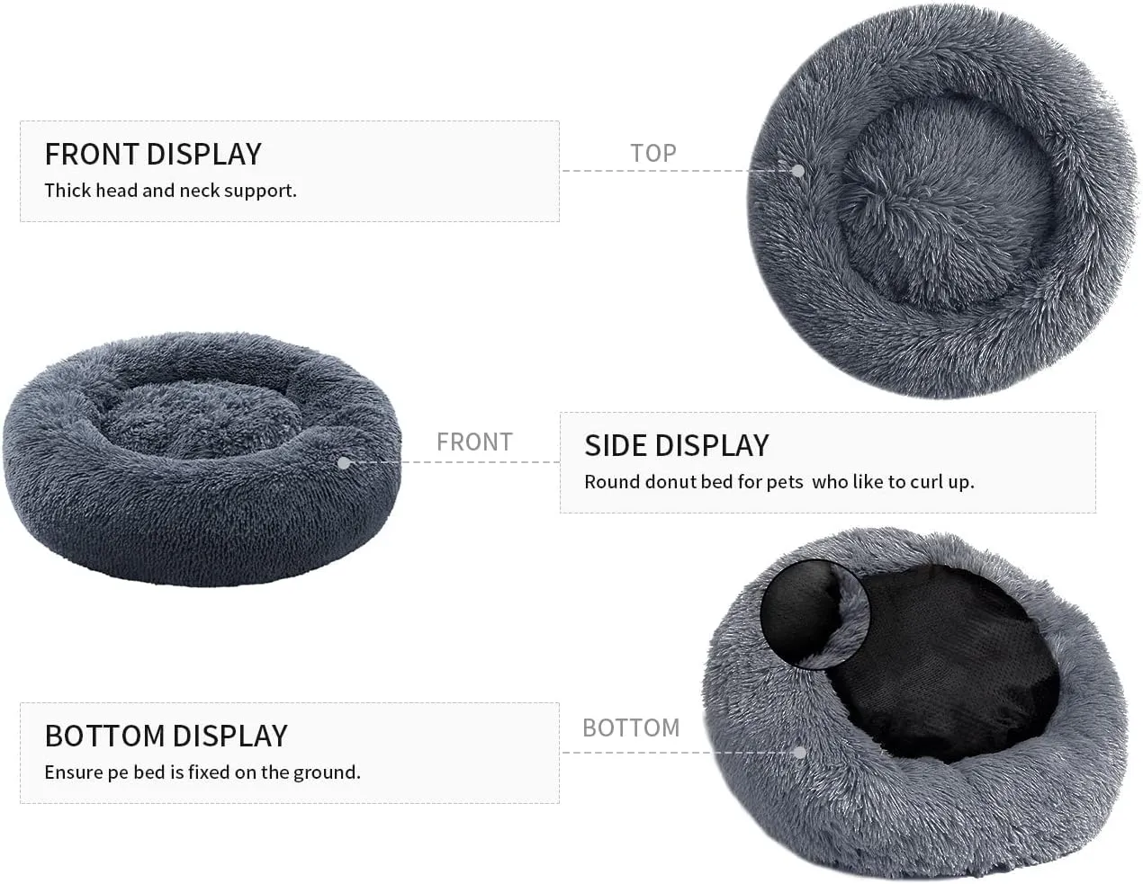 Small Cat Bed for Indoor Cats, Self-Warming Donut Kitty Bed for Small Cats Keeping Warm, Washable Pet Bed with Anti Slip Base, 20 Darkgrey