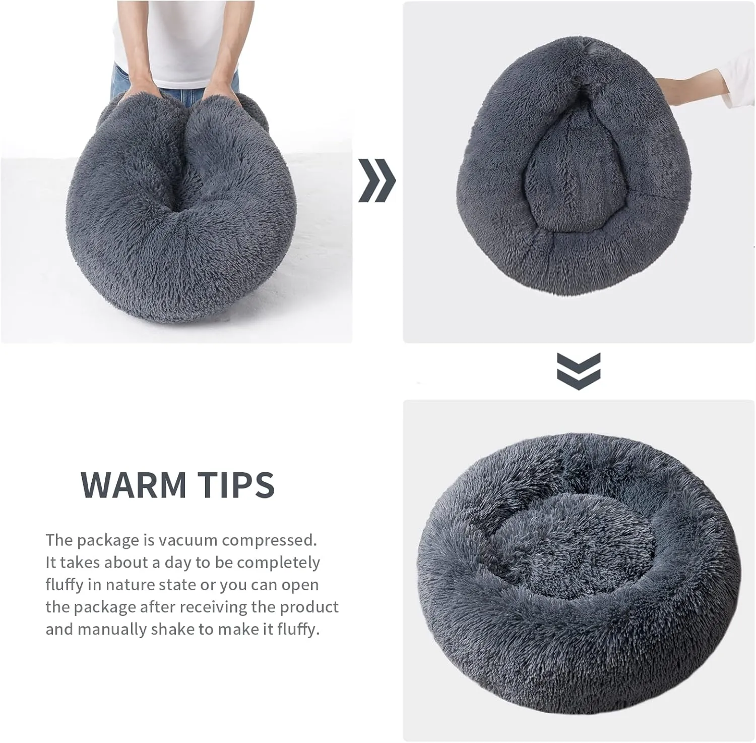 Small Cat Bed for Indoor Cats, Self-Warming Donut Kitty Bed for Small Cats Keeping Warm, Washable Pet Bed with Anti Slip Base, 20 Darkgrey