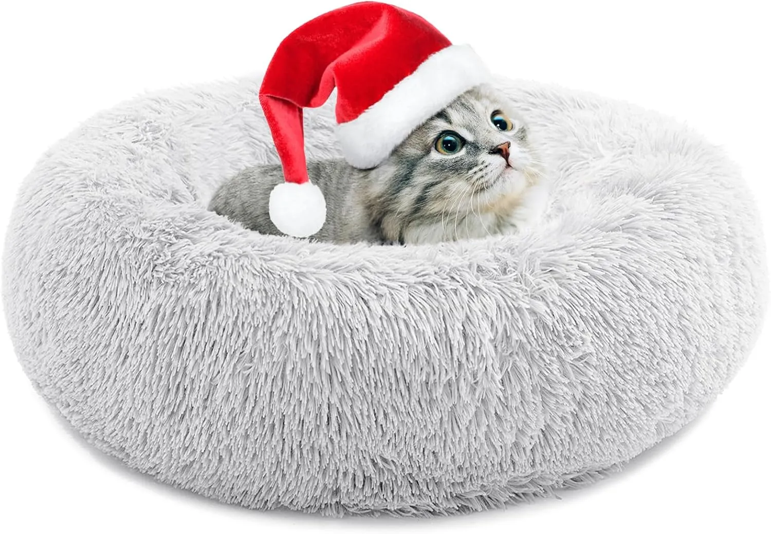 Small Cat Bed for Indoor Cats, Self-Warming Donut Kitty Bed for Small Cats Keeping Warm, Washable Pet Bed with Anti Slip Base, 20 Darkgrey
