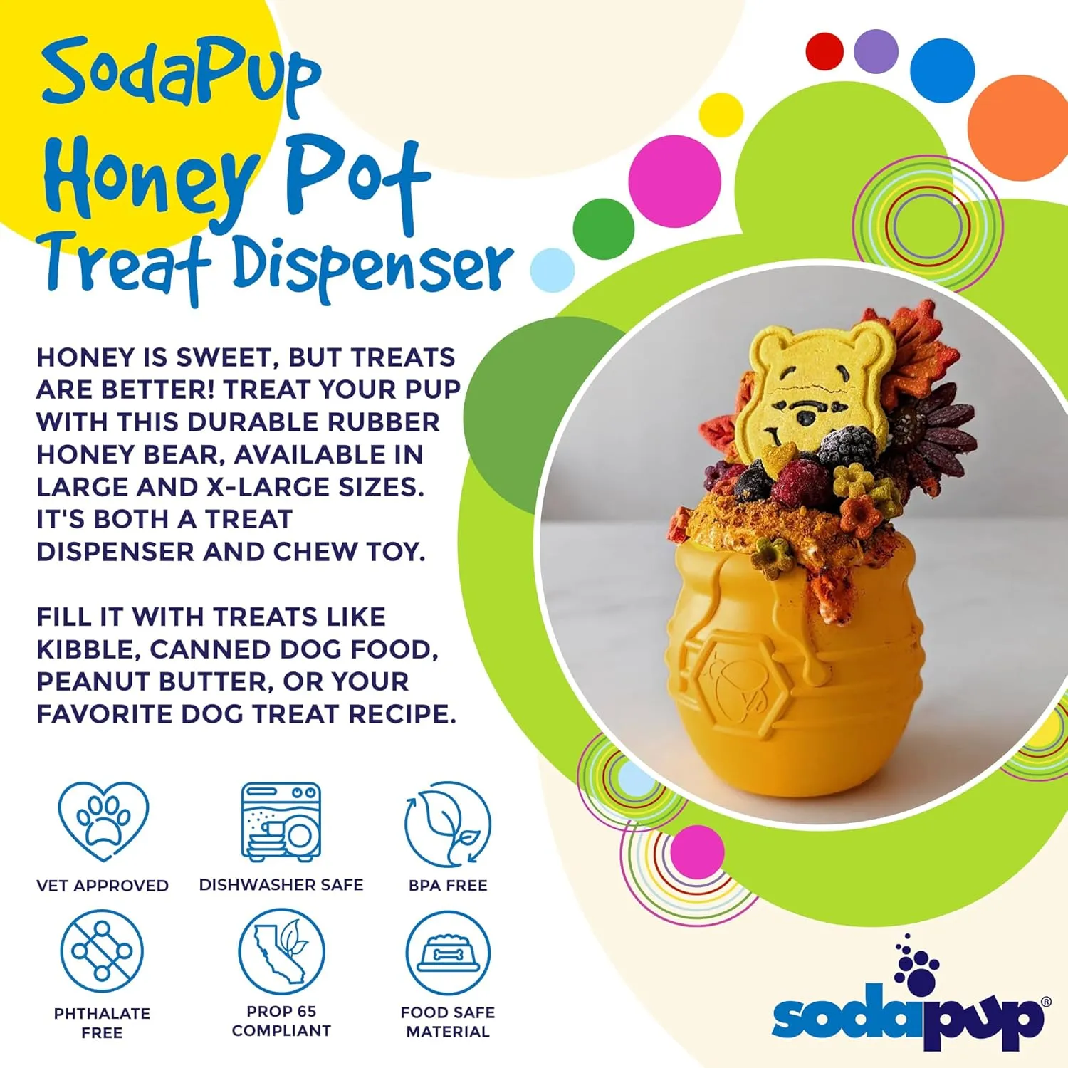 SodaPup Honey Pot Durable Rubber Treat Dispenser