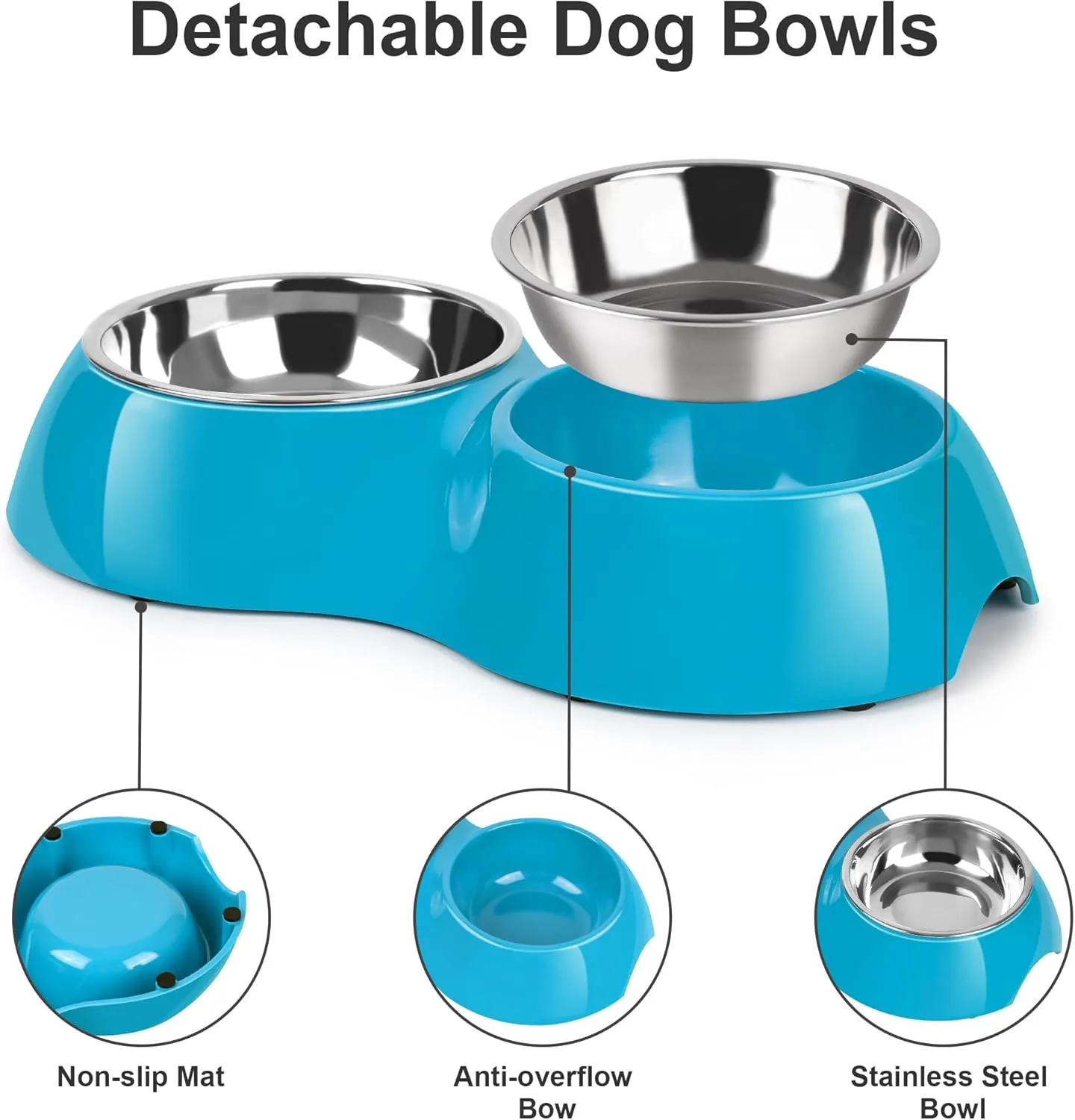 Stainless Steel Dog Bowls Set  Dual Non-Slip Pet Dishes with 2 Small (6.9 oz) Bowls & Durable Resin Stand  Food & Water Feeder for Puppies, Cats, and Medium Dogs  Blue