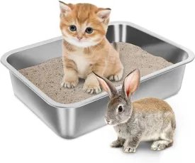 Stainless Steel Litter Box for Kitten, 15.7"11.8"4" Small Litter Box for Kittens Easy Entry, Non Odor, Easy to Clean, Metal Litterbox for Cat, Rabbit, Guinea Pigs and Hamsters