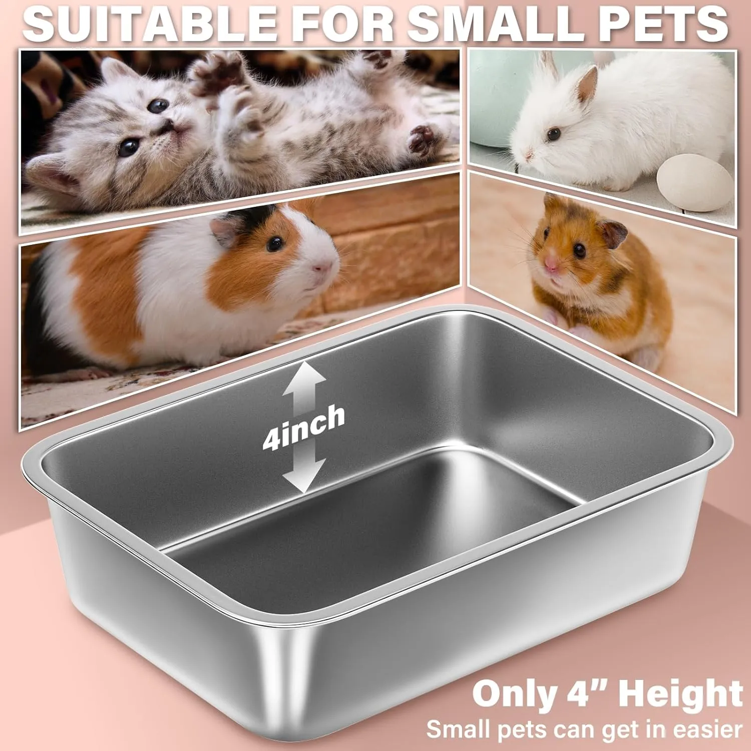 Stainless Steel Litter Box for Kitten, 15.7"11.8"4" Small Litter Box for Kittens Easy Entry, Non Odor, Easy to Clean, Metal Litterbox for Cat, Rabbit, Guinea Pigs and Hamsters