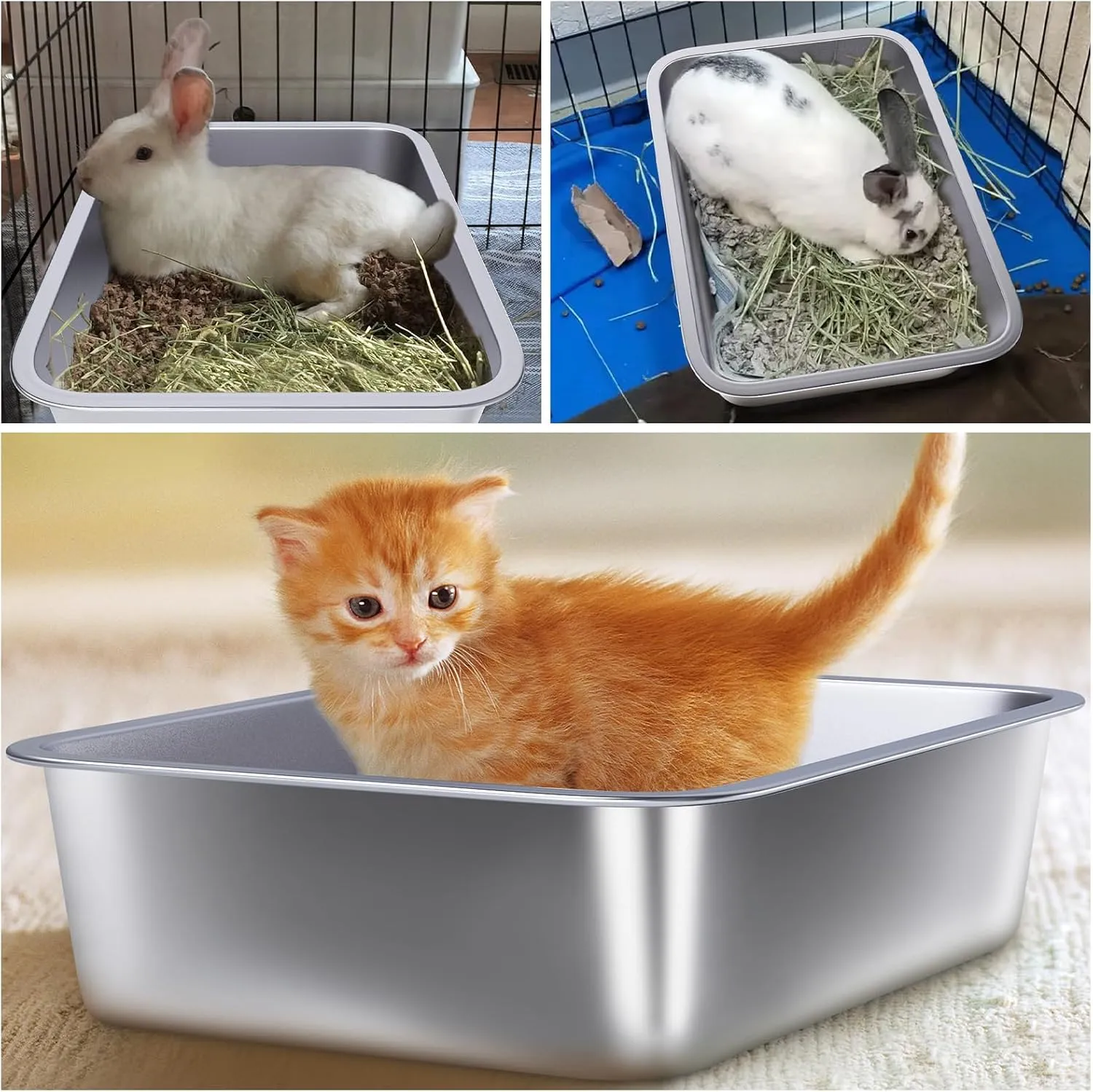 Stainless Steel Litter Box for Kitten, 15.7"11.8"4" Small Litter Box for Kittens Easy Entry, Non Odor, Easy to Clean, Metal Litterbox for Cat, Rabbit, Guinea Pigs and Hamsters