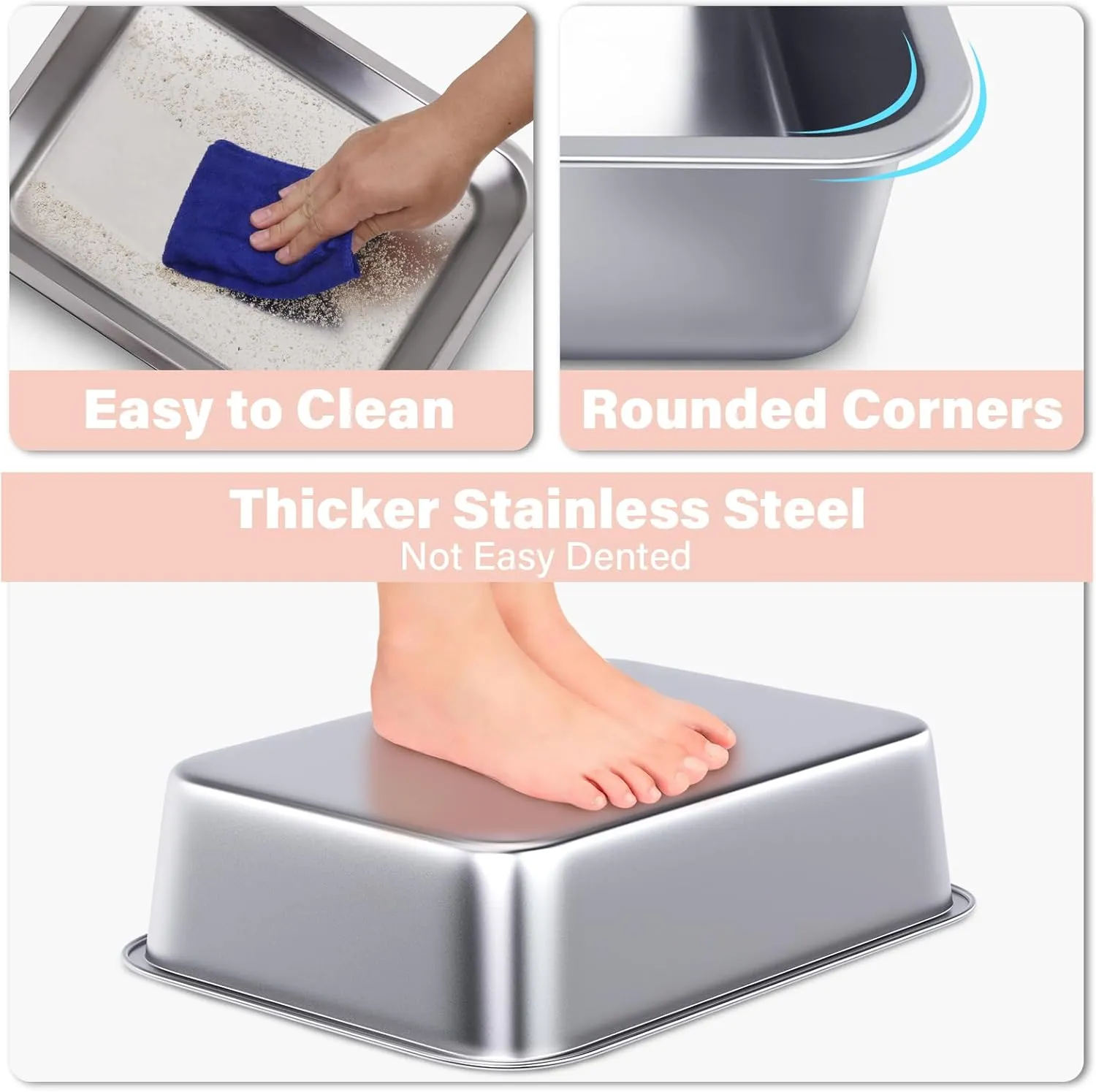 Stainless Steel Litter Box for Kitten, 15.7"11.8"4" Small Litter Box for Kittens Easy Entry, Non Odor, Easy to Clean, Metal Litterbox for Cat, Rabbit, Guinea Pigs and Hamsters