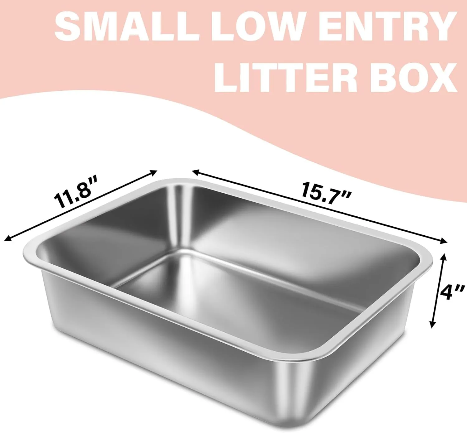 Stainless Steel Litter Box for Kitten, 15.7"11.8"4" Small Litter Box for Kittens Easy Entry, Non Odor, Easy to Clean, Metal Litterbox for Cat, Rabbit, Guinea Pigs and Hamsters