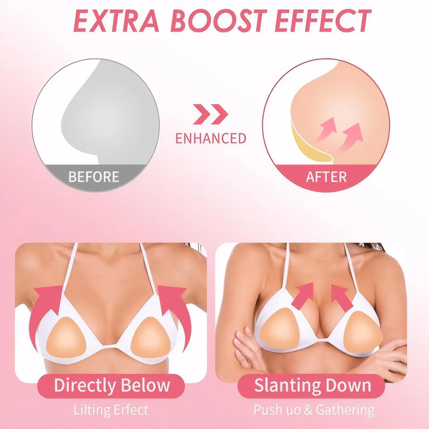 Sticky Push Up Bra Inserts 2 Pairs-Double Sided Sticky Waterproof Bra Pads for Volume