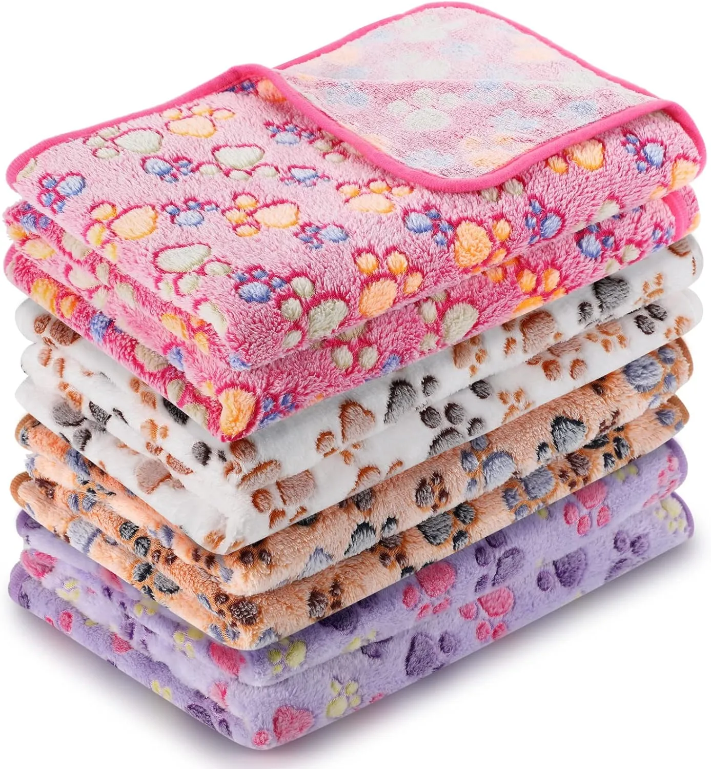 Tatuo 4 Pcs Dog Blanket for Pet Puppy Teething Toys Paw Print Fleece Blanket for Pet Cat Soft Warm Sleep Mat Guinea Pig Cage Mat(Large(36 x 36 Inch),White, Coffee, Pink, Purple)