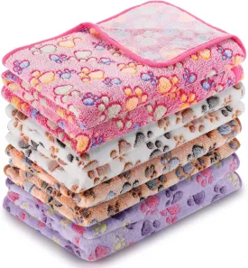 Tatuo 4 Pcs Dog Blanket for Pet Puppy Teething Toys Paw Print Fleece Blanket for Pet Cat Soft Warm Sleep Mat Guinea Pig Cage Mat(Large(36 x 36 Inch),White, Coffee, Pink, Purple)