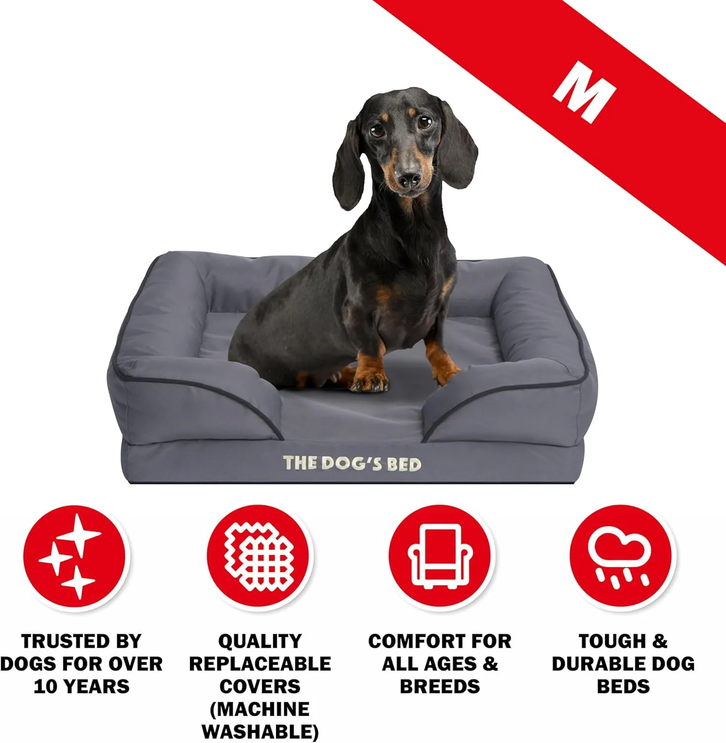 The Dogs Bed, Orthopedic Standard Foam Waterproof Dog Bed with Standard Support, Medium Grey with Black Trim, Waterproof, Supportive Dog Bed with Replaceable Covers, Veterinary Approved