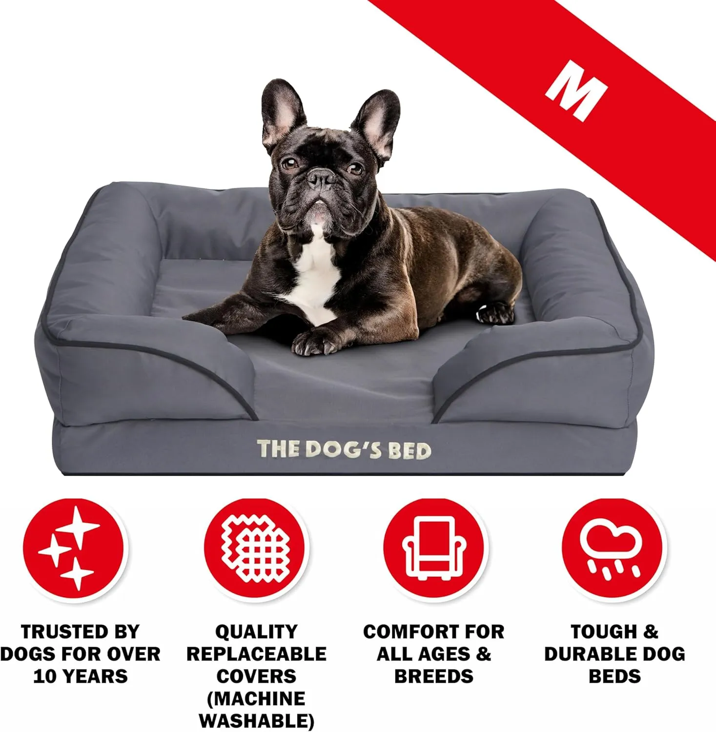 The Dogs Bed, Orthopedic Standard Foam Waterproof Dog Bed with Standard Support, Medium Grey with Black Trim, Waterproof, Supportive Dog Bed with Replaceable Covers, Veterinary Approved