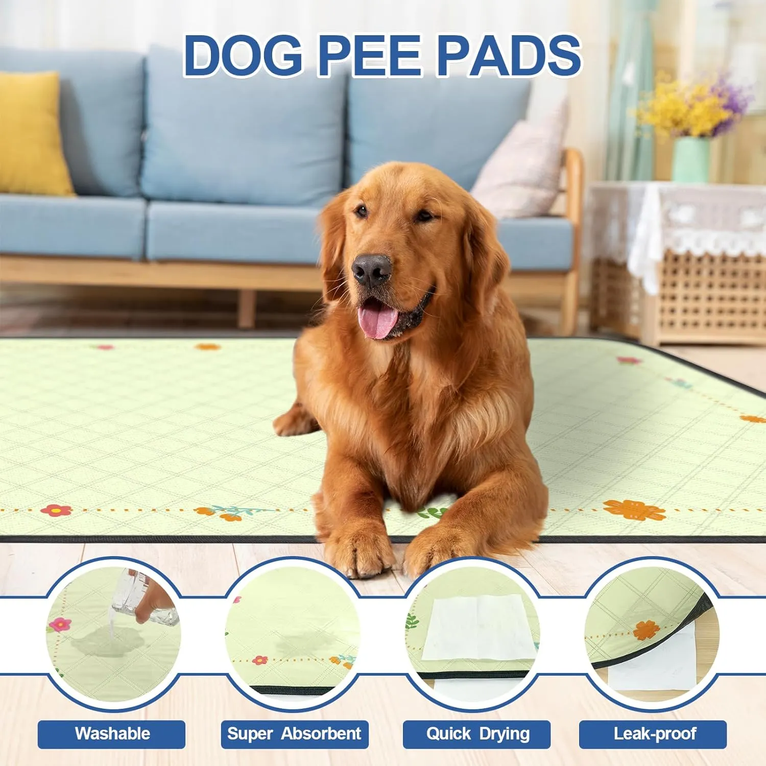 Washable Pee Pads for Dogs, Dog Potty Training Pads, Reusable Puppy Pads,Absorbent & Leak-Proof, Non Slip Training Mats for Puppy Potty,Rabbit Pen ,Guinea Pig Enclosure (2 Pack)