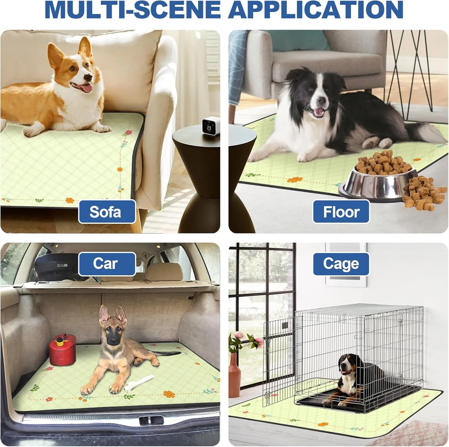 Washable Pee Pads for Dogs, Dog Potty Training Pads, Reusable Puppy Pads,Absorbent & Leak-Proof, Non Slip Training Mats for Puppy Potty,Rabbit Pen ,Guinea Pig Enclosure (2 Pack)