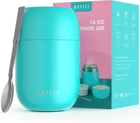 WayEee Food Containers for Hot Food Insulated Food Jar, Vacuum Bento Box Lunch Containers 16 oz for Kids Adults, Airtight Stainless Steel Soup Containers with Spoon, for School, Travel, Picnic - Blue