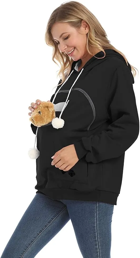 Women Pet Carrier Sweatshirt Puppy Kitten Holding Hoodies Long Sleeve Pouch Tops