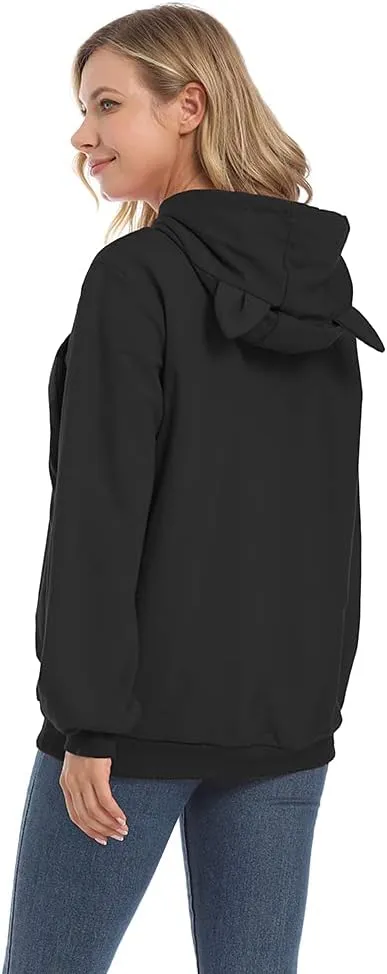 Women Pet Carrier Sweatshirt Puppy Kitten Holding Hoodies Long Sleeve Pouch Tops