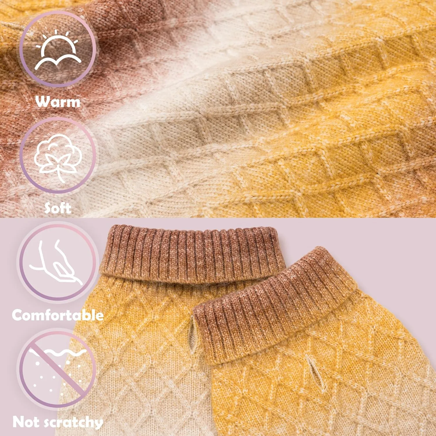 WOYYHO Colorful Knitted Dog Sweater with Leash Hole Turtleneck Puppy Sweaters Warm Dog Winter Clothes for Small Chihuahua Yorkies Havanese (Gradient Brown)