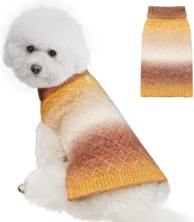 WOYYHO Colorful Knitted Dog Sweater with Leash Hole Turtleneck Puppy Sweaters Warm Dog Winter Clothes for Small Chihuahua Yorkies Havanese (Gradient Brown)