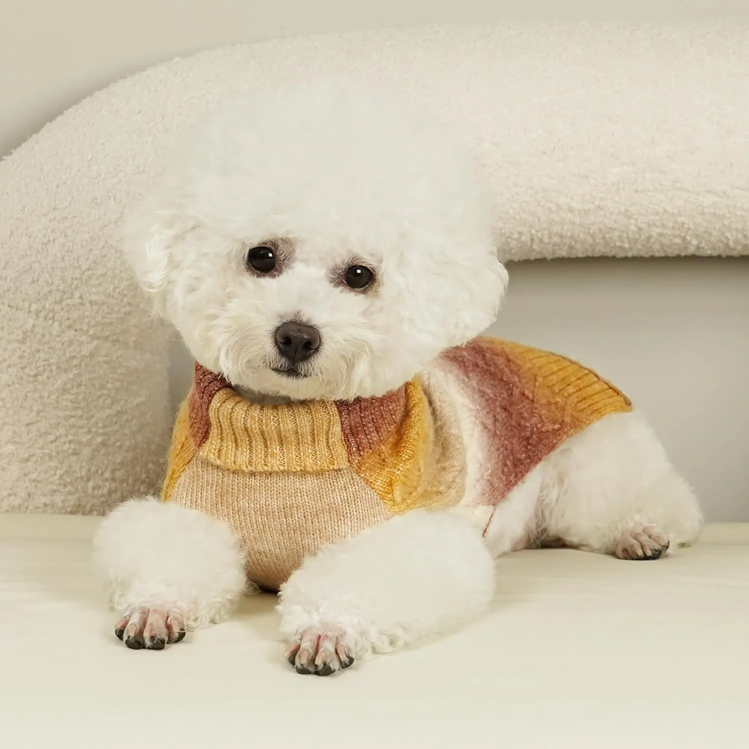 WOYYHO Colorful Knitted Dog Sweater with Leash Hole Turtleneck Puppy Sweaters Warm Dog Winter Clothes for Small Chihuahua Yorkies Havanese (Gradient Brown)